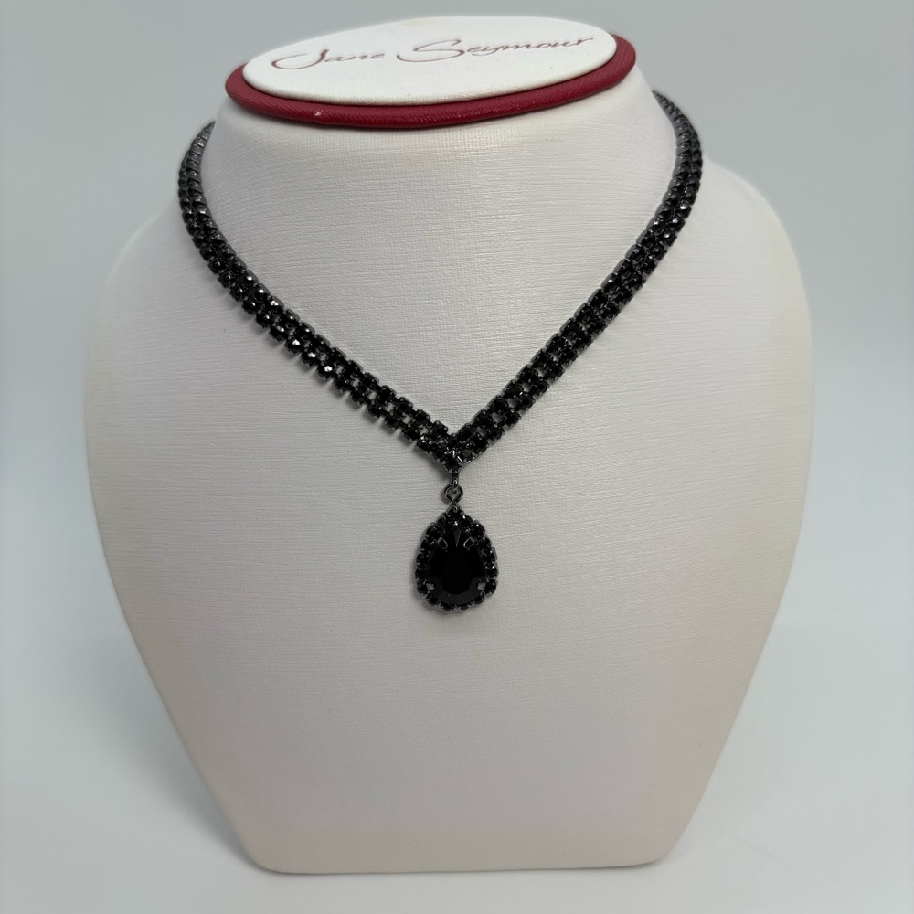 Black Crystal Teardrop Rhinestone Necklace And Earrings, Brand New - Picture 4 of 10